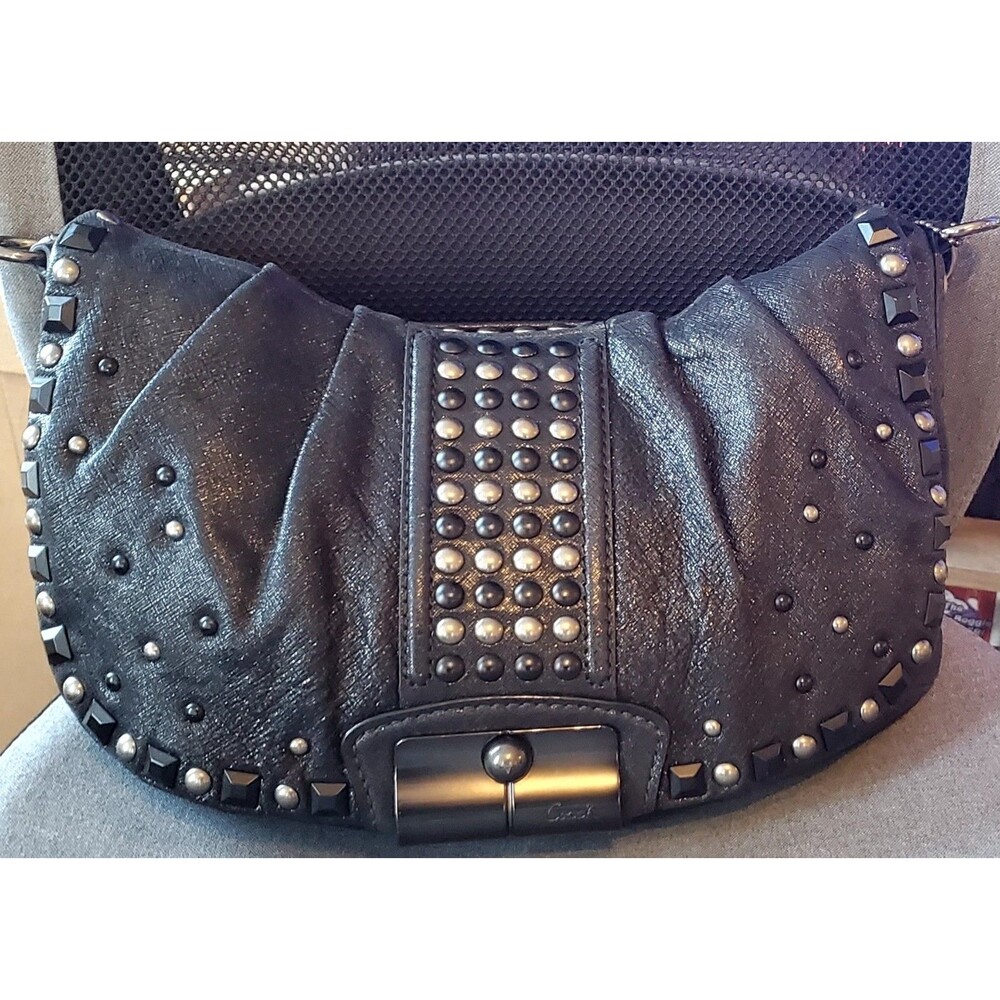 Coach 1941 Studded Kristin Hobo 15358 Large Shoulder Bag Sparkle Leather Black